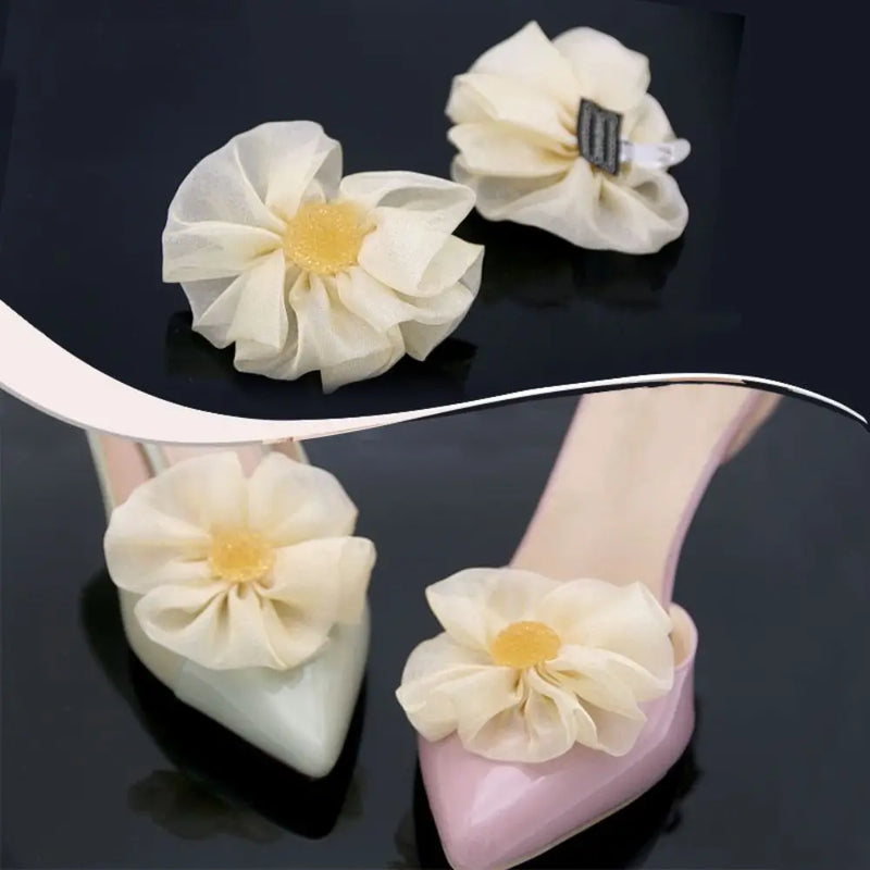 2Pcs/pack Shiny Rhinestone Shoe Clip Silk Flower Bowknot Shoe Decorations  Charm Buckle Wedding Brooch Bride Shoe Accessories