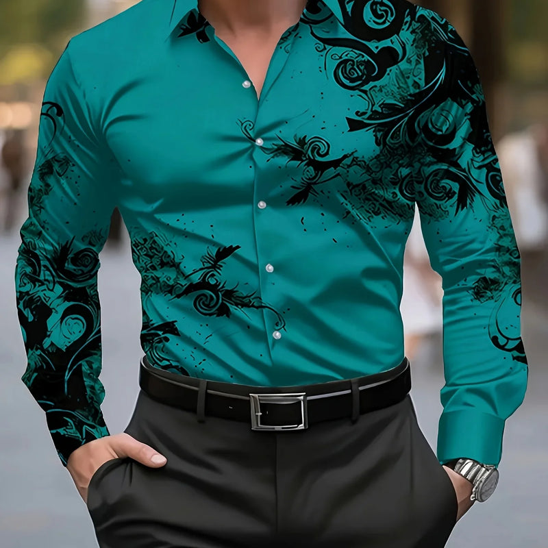 Men'S Stylish Red Floral Print Dress Shirt - Casual Long | SAMAG