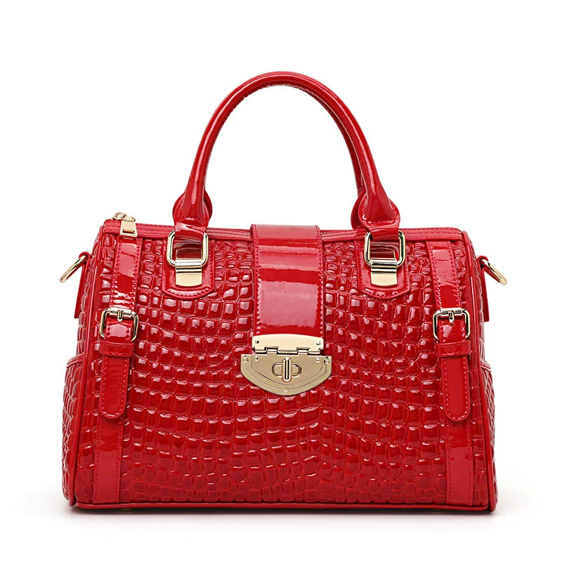 Aidrani Red Genuine Leather Crocodile Tail Boston Bag Women's Fashion Cowhide Handbag Single Shoulder Bag