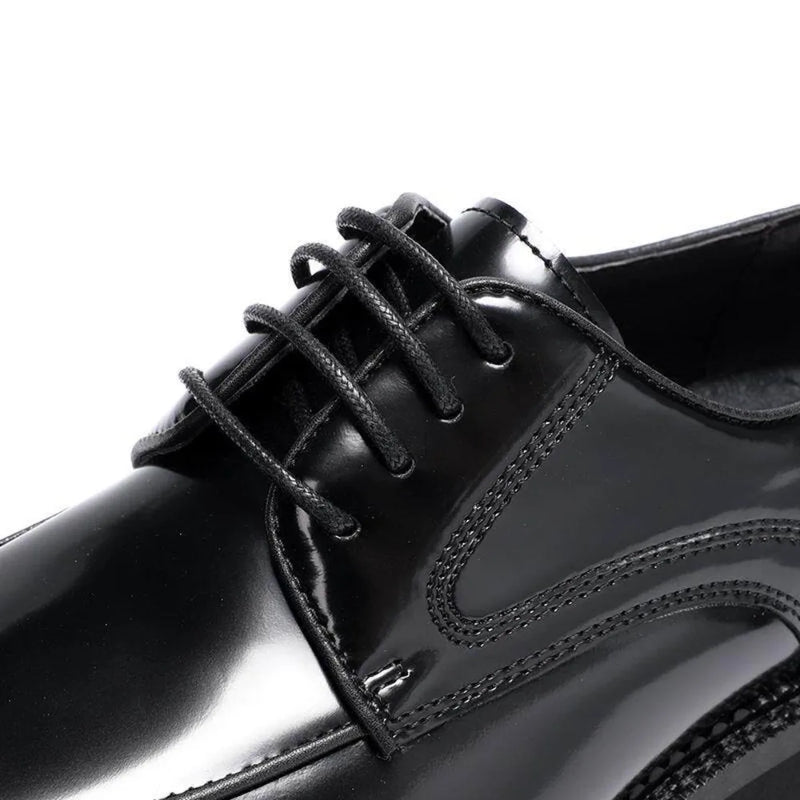 Men's Spring Formal Leather Derby Shoes Glossy Genuine Leather Thick Sole Height Increasing Business Casual Wedding Shoes