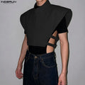 Men Vests Solid Color Stand Collar Sleeveless Zipper Irregular Waistcoats For Man INCERUN Loose Hollow Out 2026 Streetwear Tops