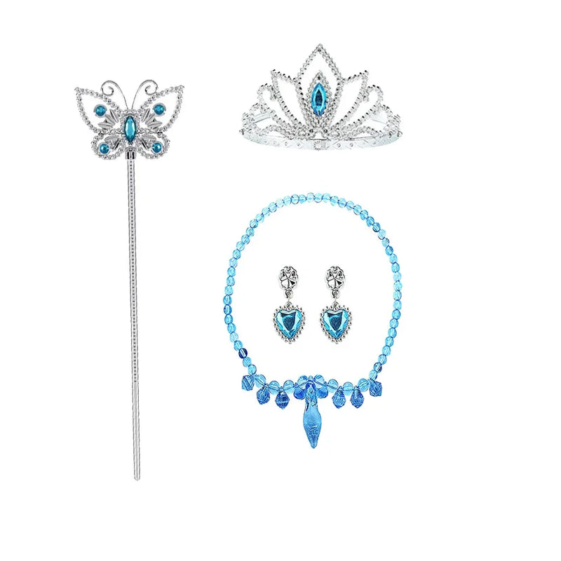 Princess Girls Blue Butterfly Magic Wand Crown Crystal High Heel Necklace Cinderella Cosplay Dress Up Jerlwery Girl Cosplay Toy