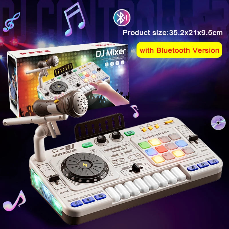 Multifunctional DJ Turntable with Microphone Simulation DJ Mixer Bluetooth Electric DJ Player Music Entertainment Gift for Kids