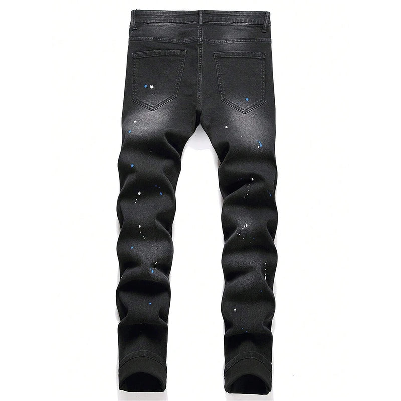 Men's Y2K Fashion Ripped Patchwork Hole Straight Black | SAMAG