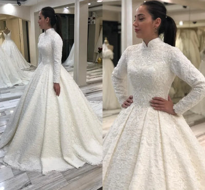 Customized Lace Bride Dress Beading Muslim Wedding Long | SAMAG
