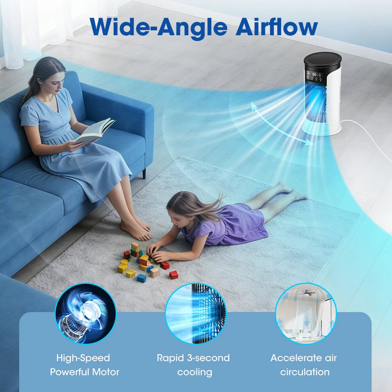 Portable Air Conditioning Fan 6 Speeds USB Mini Air Conditioner Timing Home Office Air Cooler Humidifier Desktop Misting Fan