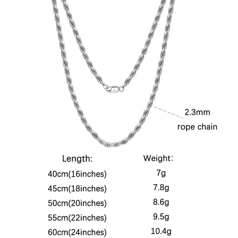 ORSA JEWELS Genuine 925 Sterling Silver Rope Chain Necklace Unisex 1mm 2mm 3mm Italian Twist Rope Chain Choker Gift 40-60cm SC29