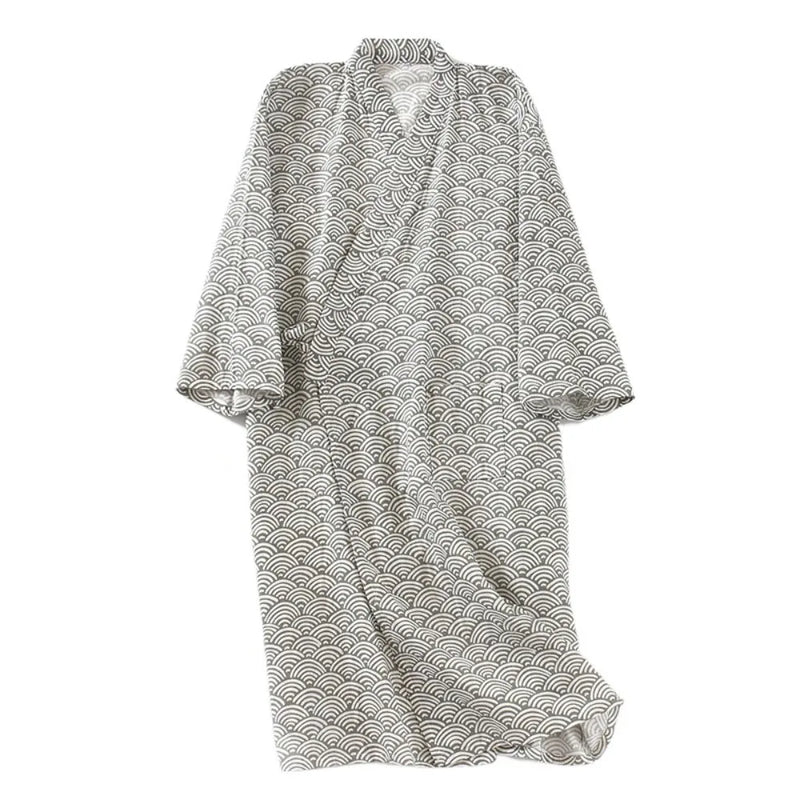 Nightdress V-Neck Men's Kimono Bathrobe Loose Long Sleeve Kimono Pajamas Thin Print Men's Hooded Robe for Spa