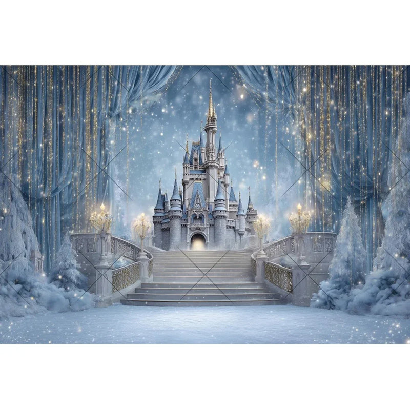 Ice Castle Girls Princess Birthday Party Decor Photography Backdrop Blue Curtains Photozone Background Photo Studio Shoots Props