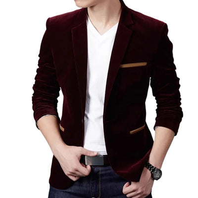 Autumn Coffee Elegant Slimming Corduroy Suit for Men | SAMAG