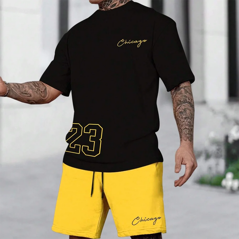 Summer new men's T - shirt shorts set sunglasses bear print sleeved round neck T - casual outdoor comfortabl - View 2 | SAMAG