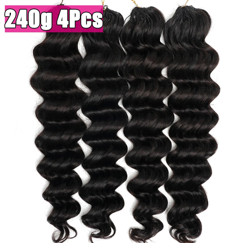 Ocean Wave Crochet Braids Miracle Knots Crochet Human Hair Pre-Separated Invisible Knotless Loose Deep Wave Feather Crochet Human Hair Bundles For Black Women Ocean Wave Humain Crochet Hair 16 To 26 Inch 60g/pcs 240g For A He