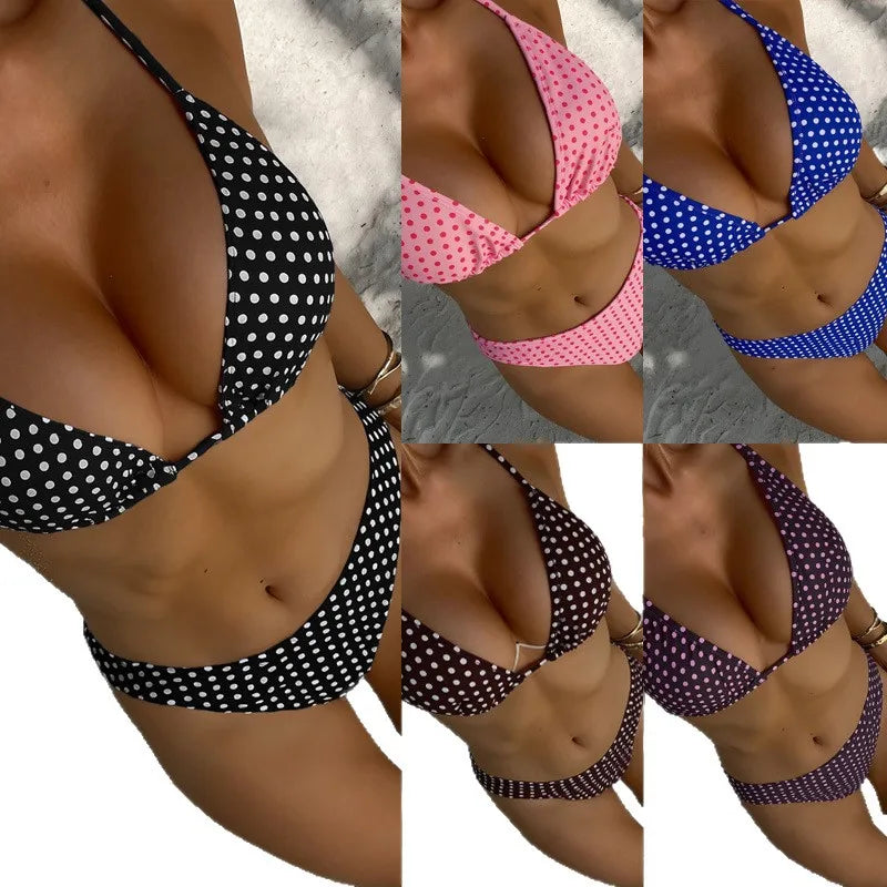 Dot Print Bikini Set Retro High Waisted Swimsuit Women | SAMAG