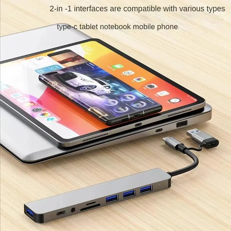8 in 2 USB-C HUB USB Splitter USB Extender with 4 USB Port 1 USBC Port TF/SD Card Reader Audio Output Compatible with MacBook