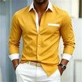 Men's shirt color blocking black and white lapel slim fit | SAMAG