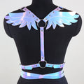 Women's Fashion Faux Leather Iridescent Angel Wing Suspender Belt, Sexy Backless Outfit Accessory, Festival Rave Y2K Hot Girl