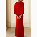 Simple Red Boat Neck Evening Dress Floor Length Lengant | SAMAG