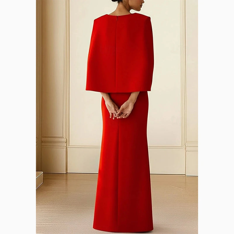 Simple Red Boat Neck Evening Dress Floor Length Lengant | SAMAG