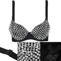 Sexy Rivets Punk Lingerie Underwear,Fashion Metallic Flash Rivet Bra with Wire Free for Women,Nightclub Party Bar Hot Bras