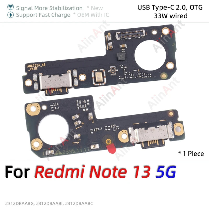 Bottom USB Charger Board Dock Connector Charging Port Flex Cable For Xiaomi Redmi Note 13 14 13C 14C 14R 13R Pro Plus 4G 5G Part