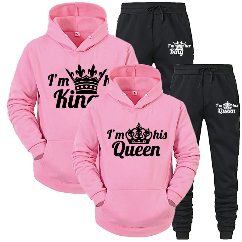 Lover Tracksuit Hoodies Printing QUEEN KING Couple Sweatshirt Plus Size Hooded Clothes Women Two Piece Set - View 4 | SAMAG