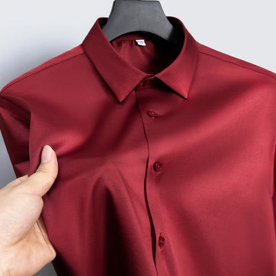 Summer shirt, men's white glossy non ironing wrinkle | SAMAG