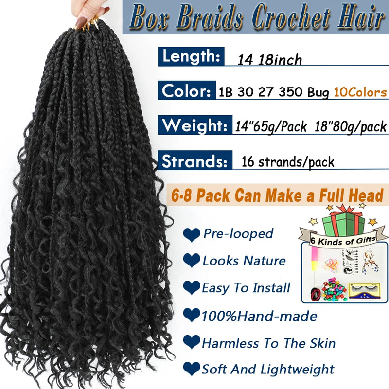 Goddess Bohemian Box Braids Crochet Hair Pre looped 18 14 Inch Boho Box Braids Soft Synthetic Braiding Hair for Black Women Kids
