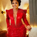 Sparkling Red Mermaid Ball Dress Luxury Beaded Feather | SAMAG