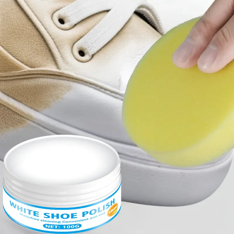 White Shoe Care Cream: Whitening/Brightening, No-Rinse Formula with Sponge – Removes Stains/Yellowing, Wipe-to-Use