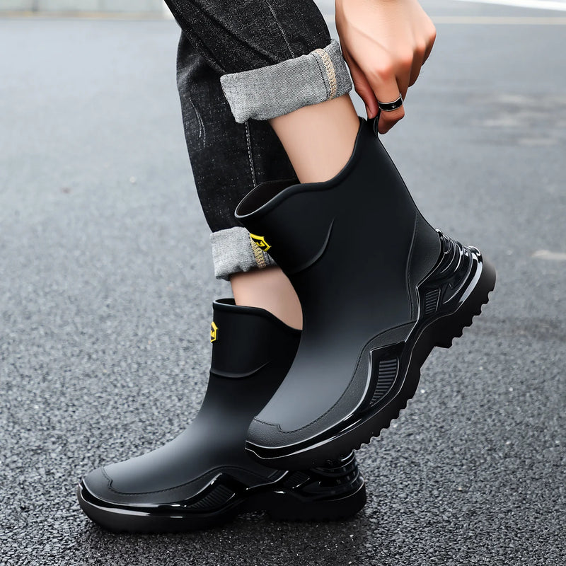 New style rain boots for men, fashionable short tube rain boots for work, rubber shoes for work, thick bottom water shoes