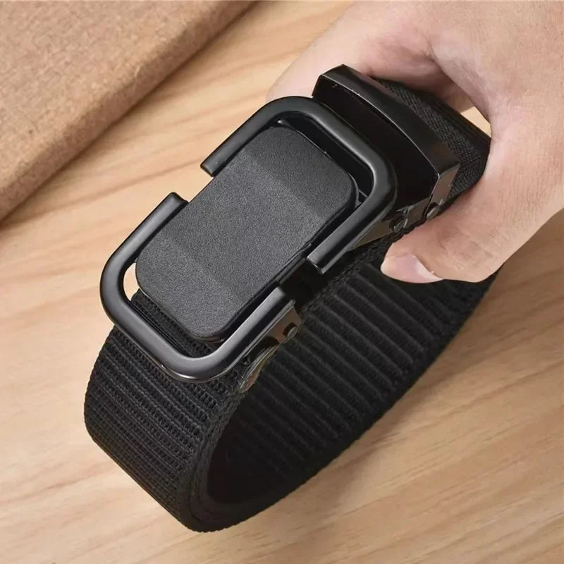 Men's Belt Automatic Metal Buckle Nylon Canvas Webbing Belt Outdoor Work Belt, Nylon Belt With Click Buckle YD614