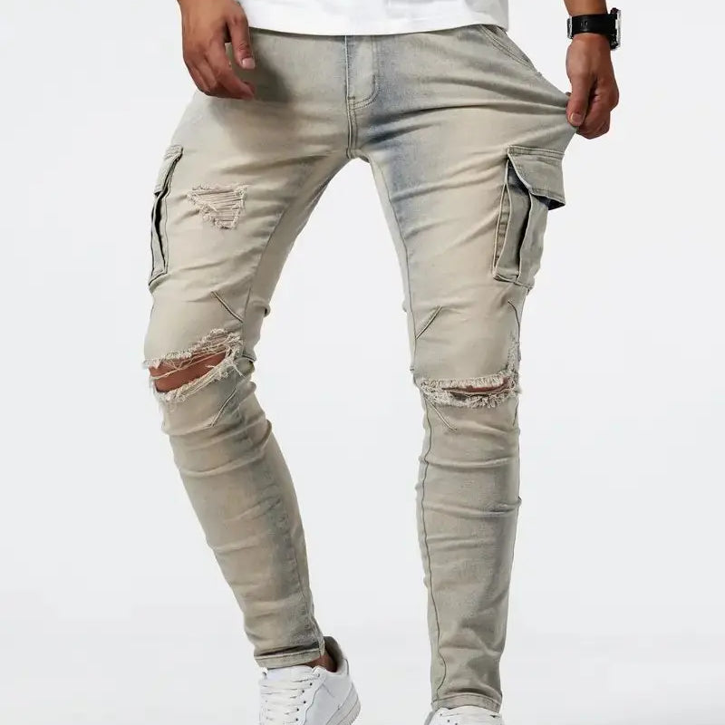 New men's jeans elastic slim fit pants street wear | SAMAG