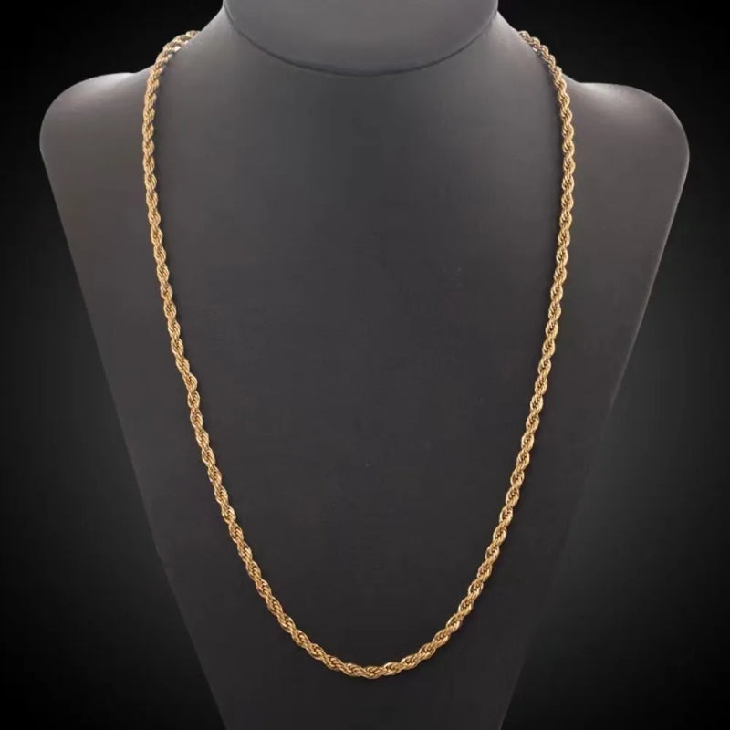Noble 18 - 24Inch 45 - 60cm 18K Gold 4mm Round Rope Chain Necklace for Women Man Boy Wedding Party Charm - Visuel 3 | SAMAG