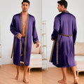 Men Long Nighty&Robe Set Summer Ice Silk Pajamas Set Sleepwear Loose Casual Home Clothes Nightwear Male Loungewear
