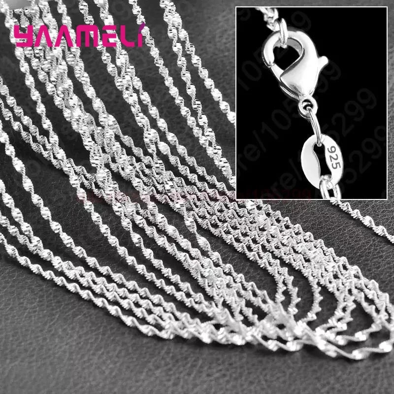 10PCS Wholesale Pure 925 Sterling Silver Charm Link Chain Necklace Jewelry with Strong Smooth Lobster Clasps 16-30 Inches