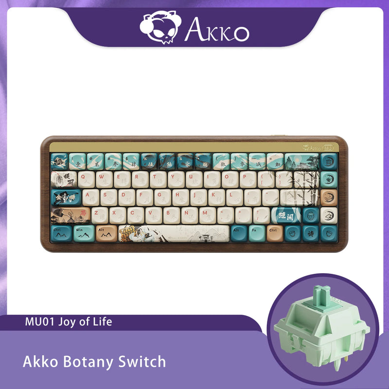 Akko MU01 Mountain Seclusion Wooden Mechanical Keyboard RGB Hot-swappable BT 5.0/2.4G Wireless & Type-C Wired Gaming Keyboard
