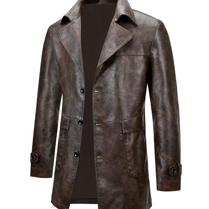 Men's 3 Buttons, Vintage Motorcycle Imitation Faux Leather Suit, Faux Leather Jacket, Business Casual, Large Lapel Suit Jacket