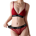 Women Lace Bra And Panties Set Sheer Polka Dot Lingerie Non-wire Bralette Sexy Low Rise Thongs Letter Band Mesh Underwear Set