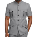Mens Safari Suit 2 Piece Short Sleeve Suits for Men Regular Fit Stand Collar Suit African Clothes