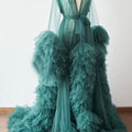 Women's Dressing Gown Perspective Sheer Long Tulle Robe Puffy Pregnancy Maternity Dress for Baby Shower Nightgown Sleepwear