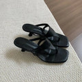 Women's Square Toe Thong Sandals Kitten Heel Slippers Summer Suede Flip Flops Elegant Mules for Ladies Outdoor Casual Dress Shoe