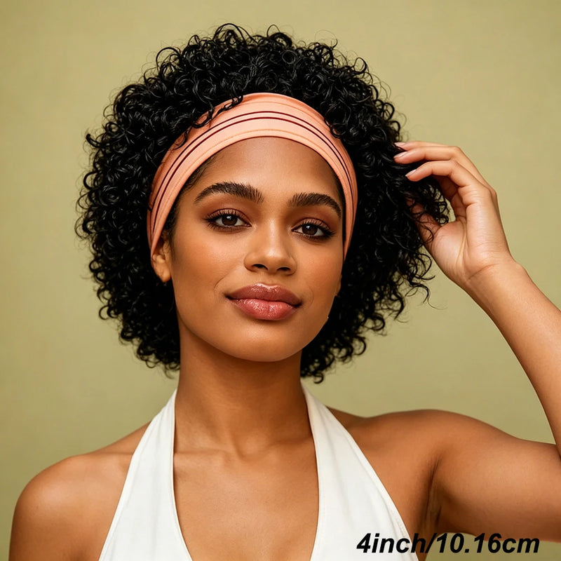 Pixie Cut Wigs Human Hair Short Headband Wig with Pre Plucked Hairline for Women Curly Wigs Bazilian Hair Full Machine Made Cap