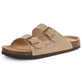 Evshine Leather Cork Footed Clogs Sandals For Women Fashion Flat Mules Slippers with Arch Support Men Double Buckle Cork Slides
