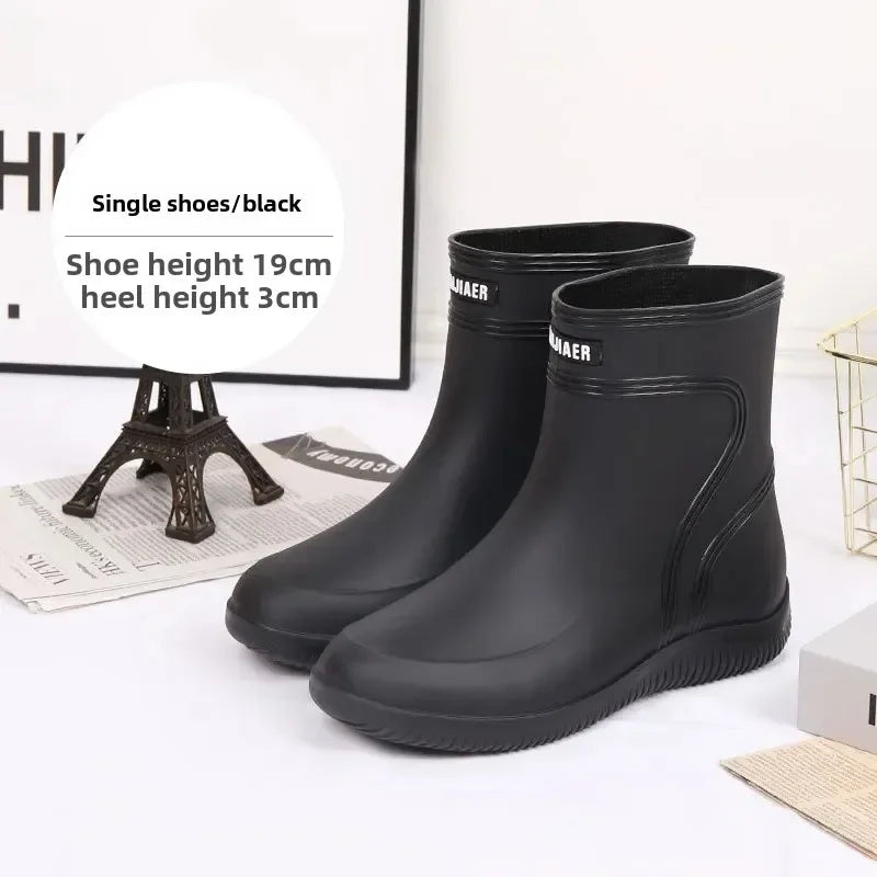 Waterproof Men's Rain Boots 2025 Thickened Warm EVA Sole Plastic Upper Short Toe-Cap Rain Shoes for Kitchen Construction Fishing