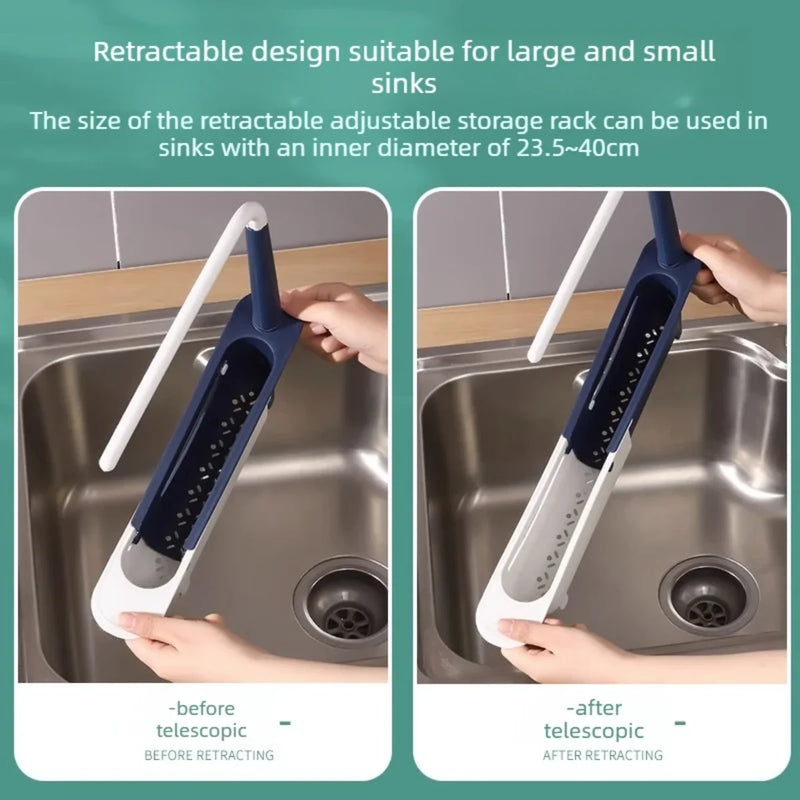 Telescopic Over Sink Organizer Rack Adjustable Kitchen Storage Tray for Soap Sponge Towel with Ventilated - View 4 | SAMAG