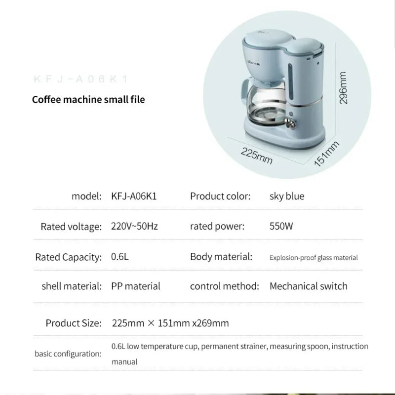 600ML American Coffee Maker Household Small Automatic Drip Mini Coffee Pot Flower Teapot Dual-Purpose Hot Drink 220V