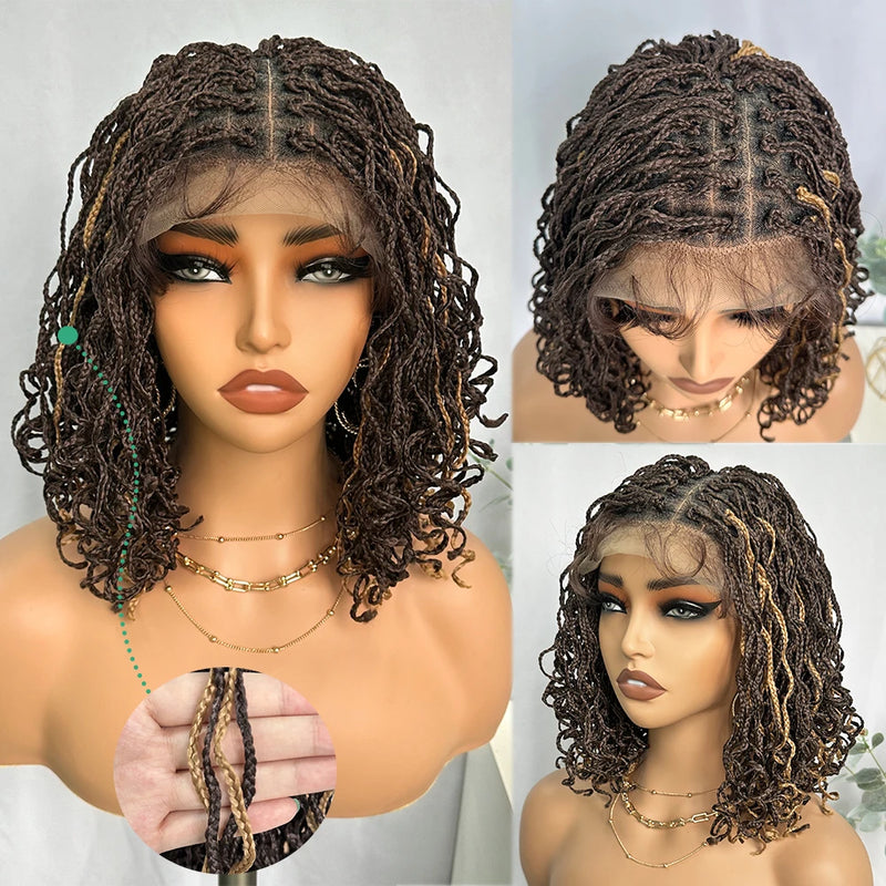 IPARTY Synthetic 4x4 Lace Front Wig 14inch Curly Faux Locs Braided Wig Large Parting Space Twist Dreadlock Wigs for Black Women