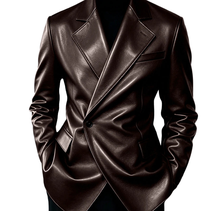 Men's Leather Blazer Slim Fit Faux Suit Jacket Formal - View 8 | SAMAG