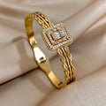 Stainless Steel Bangle Bracelet Inlay Luxury Rhinestones Gorgeous Synthetic Zirconia Geometric Oval Square Stars Shape for Women