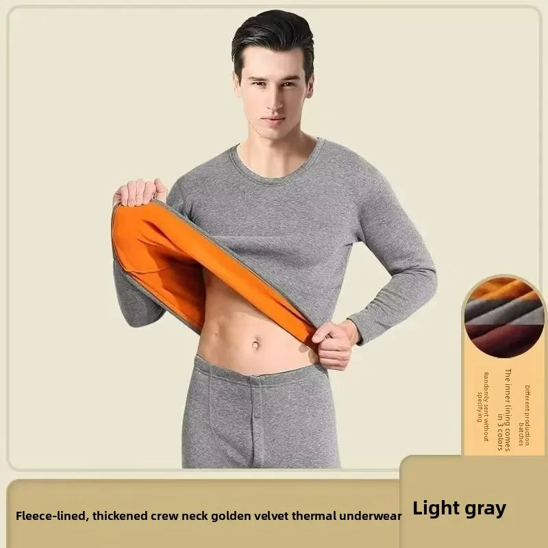 Mens Thermal Underwear Set Fleece Lined Thick Heated Winter Warm Golden Fleece Anti Cold Base Layer Long Johns Top Bottom Outfit